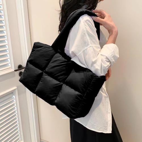 Image of Tote Bag for Women, Large Puffer Tote Bag with Zipper, Lightweight Quilted Shoulder Bag Handbag Purse for Work, Travel, Gym