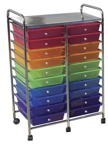 Mobile Organizer, 20 Drawers, 25 x 38 x 15-1/4 Inches, Multiple Colors