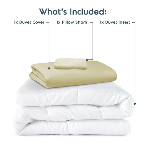 Nestl Twin Duvet Cover Set with Comforter Insert - Vanilla Yellow 3 Piece 68x90 Duvet Cover & 1 Pillow Sham with White Quilted Down Alternative Comforter, Ultra Soft, All Season