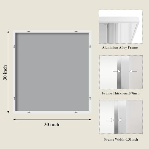 Image of Koonmi White Rectangle Wall Mirror, 30x30 Inch Bathroom Mirror, Aluminum Frame Vanity Mirror for Entryway, Living Room, Bedroom Bathroom, Hangs Horizontally or Vertically