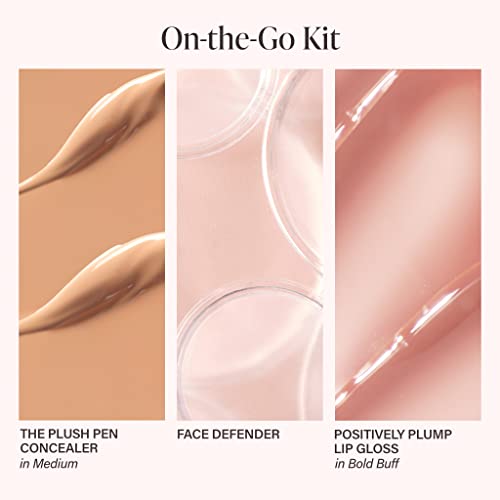 Mally Beauty On-The-Go Kit - The Plush Pen Brightening Concealer Stick, Medium - Face Defender Control Shine & Extend Makeup Wear - Positively Plump Lip Gloss, Bold Buff #TOP1