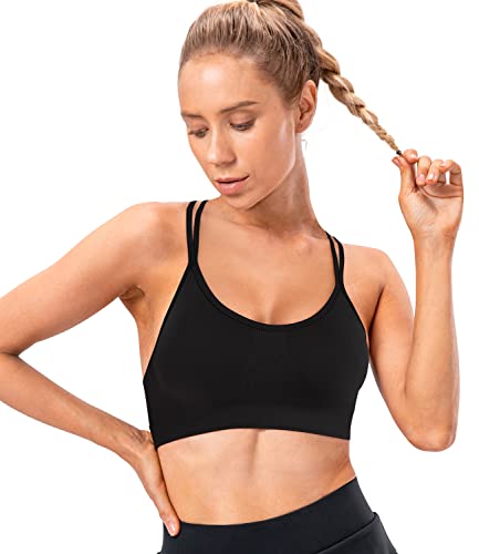 Image of VEQKING Strappy Cross Back Women Sports Bra Pack for Medium Support Workout | Removable Padded Cups, Spaghetti Strap, Comfort Seamless Wirefree, Soft Breathable Fabric, for Gym /Yoga /Pilates /Walking /Daily