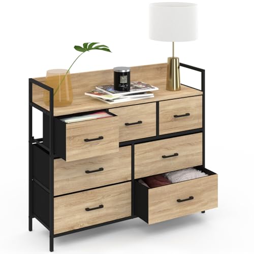 IDMarket - Commode 7 tiroirs en Tissu Utah 100 cm Meuble de Rangement Design Industriel
