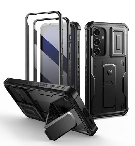 Image of Dexnor for Samsung Galaxy S24 FE Case with Built-in Slide Camera Cover & Screen Protector & Kickstand,Heavy-Duty Shockproof Rugged Case Full-Body Bumper Protective Cover for Galaxy S24 FE(2024),Black