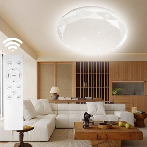 OOWOLF シーリングライト 8畳 LEDライト 星空 おしゃれ 天井 照明器具 3300lm リモコン付き 調光調色 豆電球常夜灯 お休みタイマー 薄型 省エネ 簡単取付 リビング照明 インテリア 北欧 和室 洋室 玄関 寝室 台所 PSE認証獲得 節