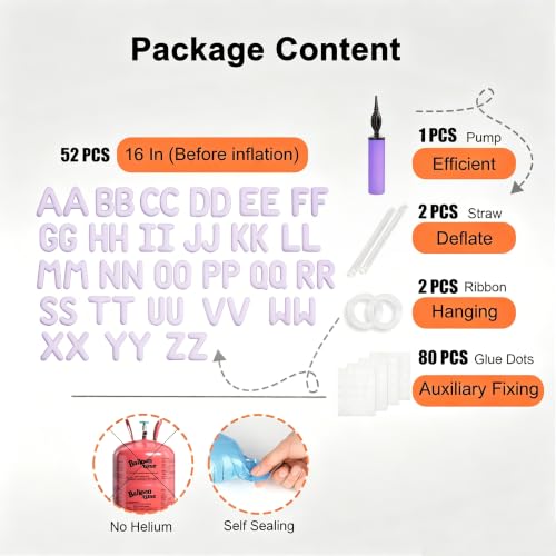 Image of Purple Foil Letter Balloons, 52 Pcs Alphabet Balloon Kit for Party Banner | Individually packed for easy sorting; equipped with hand pump for fast inflation, fully inflated state lasts multiple days