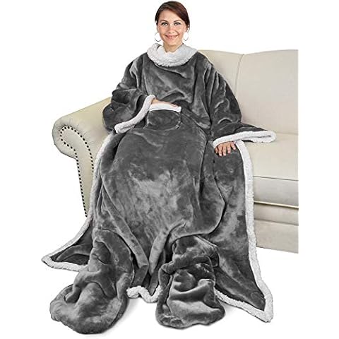 Catalonia Classy Wearable Sherpa Blanket with Sleeves Cover