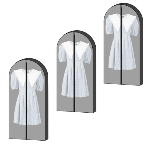 3 Pack Clothes Cover for Hanging Large Garment Bags for Hanging Clothes for Suits, Tuxedos, Dresses, Coats Dress Storage Bag(Black,60x100x10cm/24x39x4in)