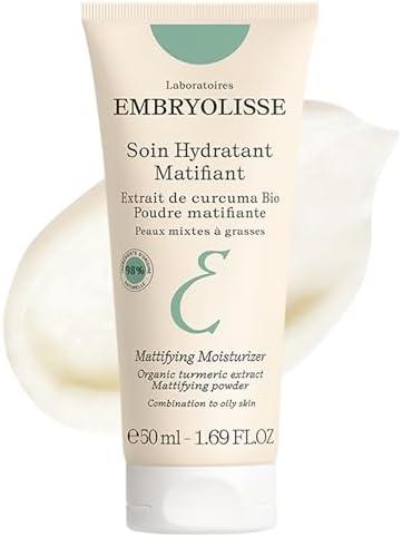 Embryolisse Mattifying Moisturizer, Oil-Control Face Cream with Organic Turmeric Extract. Lightweight Hydration, Non-Comedogenic for Oily & Combination Skin, 50 Ml