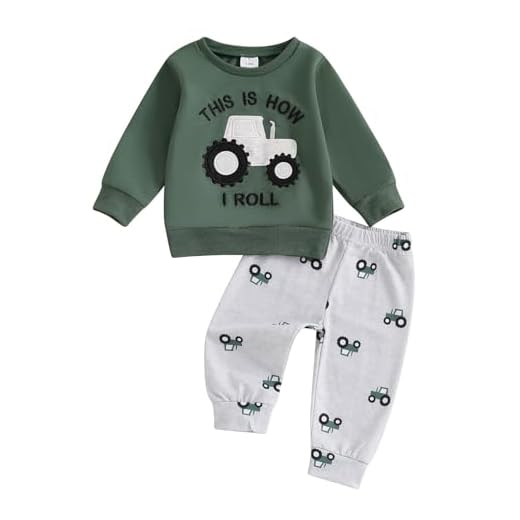 XIXIMAON - Conjunto de ropa infantil para bebé, 2 sudaderas de coche y pantalones de primavera, otoño e invierno, Tractor verde, 6-12 Meses