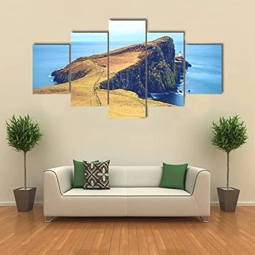 Toile art salon coucher de soleil grand format 5 pièces avec cadre