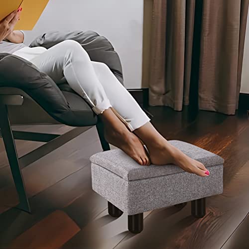 Cpintltr Foot Stool Ottomans Linen Footrest Storage Ottoman Step Stool Seat with Solid Wood Legs Modern Accent Stools for Couch Living Room Dark Grey