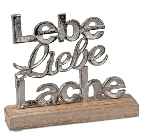 formano Schriftzug Lebe Liebe Lache Aluminium Mangoholz 18 cm Tischdeko Silber