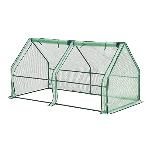 Preisvergleich Produktbild Mini Gewächshaus Nissewaard 180x90x90cm Foliengewächshaus für draußen Treibhaus mit Reißverschluss und 2 Fenstern Gitternetzfolie Grün