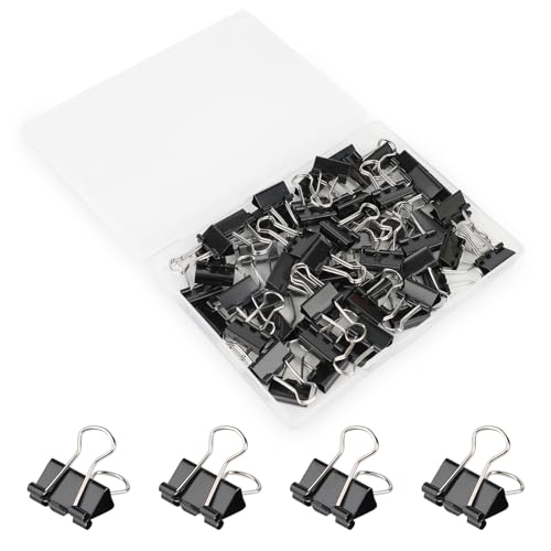 Paquete de 60 clips pequeños de 0.75 pulgadas, clips de papel negro con contenedor, pequeñas abrazaderas de papel para suministros de oficina, hogar, escuela y negocios, tamaño estándar