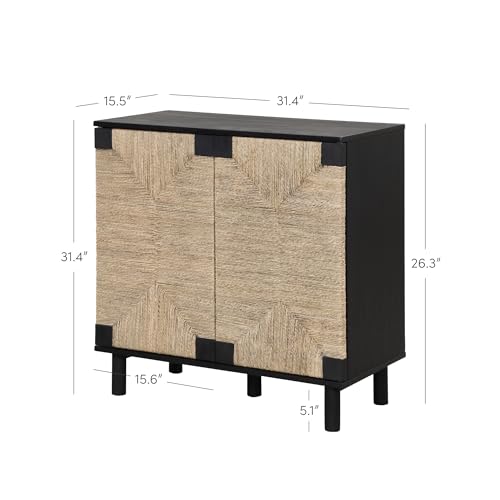 Image of Nathan James Beacon Accent Natural Sideboard Storage Cabinet in Wire-Brushed Wood with Adjustable Interior Shelf and Seagrass Doors, for Hallway, Entryway or Dining Room, Black