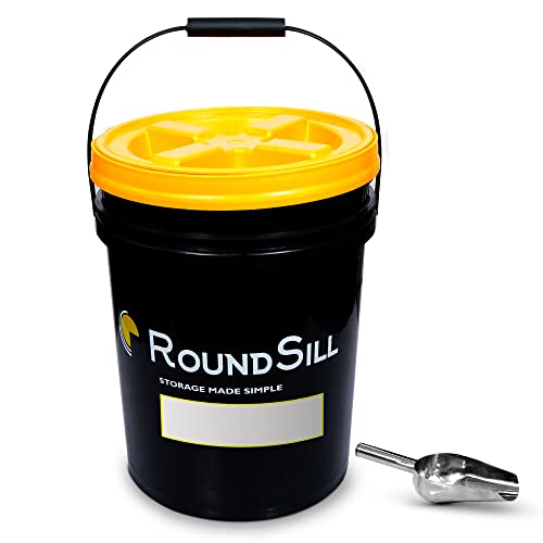 Roundsill Wood Pellet Storage Containers For Smoker - Xl 20Lb Grill Bucket With Lid, Dust Sifter, Scoop, Aroma Lock Gamma Lid Accessories Holder Organizer #TOP5