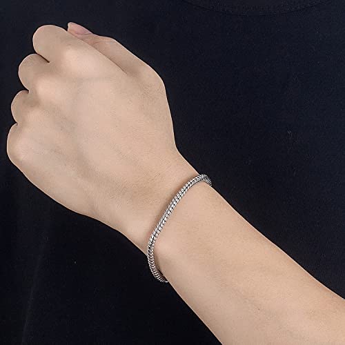 H&Beautimer Genuine 925 Sterling Silver Bracelet Solid 3-4MM Round Snake Chain Bracelet for Men - Glamour Party Jewelry - Sterling Silver Link Bracelet 6.3-6.7-7-7.5-8-8.5-9-9.5''3