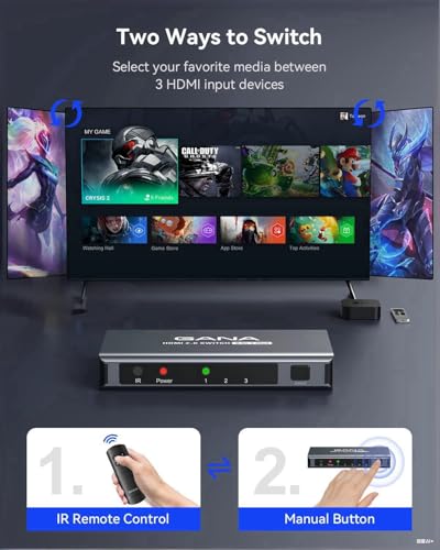 Image of HDMI Switch 5 in 1 Out 4K@60Hz, GANA HDMI Splitter Switcher with Remote, Aluminum HDMI 2.0 Switch Box Hub for 3D, HDCP2.2, HDR, Compatible with Xbox, PS5 /4 /3,Fire Stick,Roku,Blu-Ray Player, Black