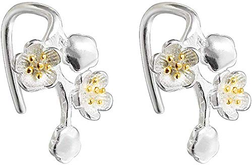 Plata de Ley 925 Pendientes de Simplicidad con Estilo Platero Vintage Melocotón Hecho a Mano Flor de Cerezo Pendientes de Simplicidad Elegante Accesorios para Damas, ZS