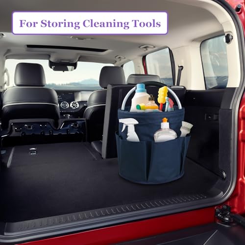Image of 17L Cleaning Caddy for Cleaning Supplies, 2Pieces Portable Garden Tool Bag with 6 Pockets, Foldable Tool Bucket Organizer, Storage Basket for Bathroom, Garden, Dark Gray + Navy Blue