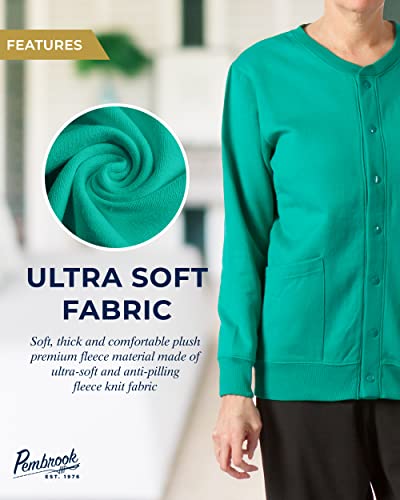Pembrook Fleece Cardigans For Women With Pockets | Grandma Sweater With Snap Buttons | Embroidery Jackets Clothing For Senior Women Teal #TOP3