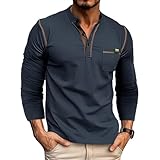 Men's Henley Shirts Long Sleeve Casual T-Shirt Classic Stylish Button Cotton Tops with Pocket