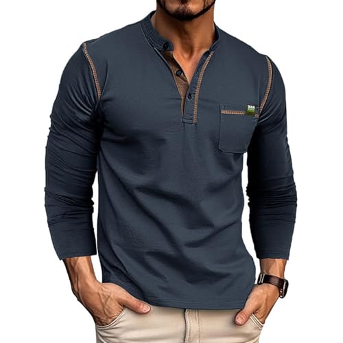 Men's Henley Shirts Long Sleeve Casual T-Shirt Classic Stylish Button