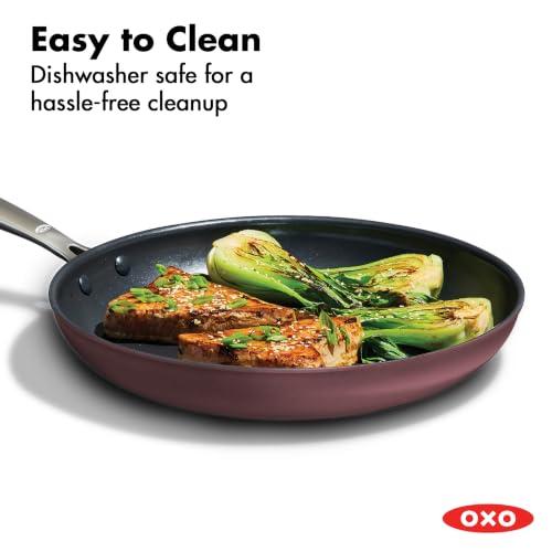 Image of OXO Enhanced 12 inch Frying Pan Skillet, PFAS-Free Ceramic Nonstick Cookware, Stainless Steel Handle, Eggs & Omelet, Dishwasher & Oven Safe, Dark Burgundy