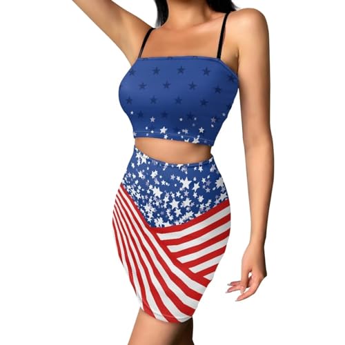 Image of Biyejit Women's 2 Piece Summer Outfits Spaghetti Strap Crop Tops and Bodycon Mini Skirt Dress Set Plus Size S-4XL