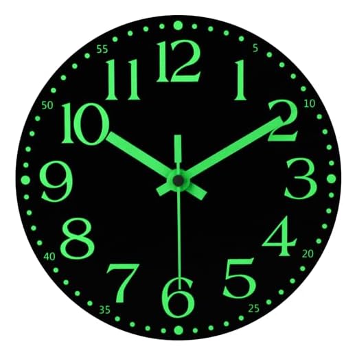 JoFomp Wooden Glow in The Dark Clock, 12 inch Silent Non-Ticking Battery Operated Clock, Energy-Absorbing Luminous Numerals and Hands, Lighted Wall Clock Decoration (Black, 8 INCH)