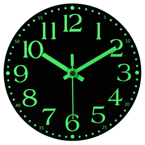 JoFomp Wooden Glow in The Dark Clock, 12 inch Silent Non-Ticking Battery Operated Clock, Energy-Absorbing Luminous Numerals and Hands, Lighted Wall Clock Decoration (Dark Brown, 12 INCH)