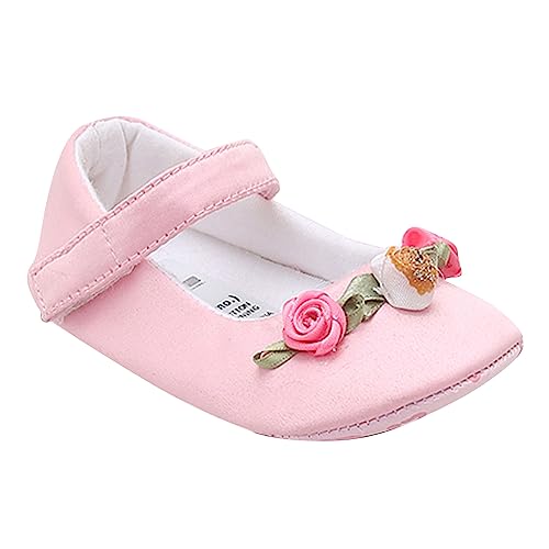Hopscotch Girls Fabric Floral Applique Infant Booties in Pink Color