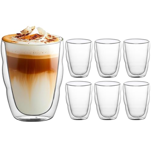 ダブルウォールグラス 【350ml 6個セット】 グラス コップ おしゃれ 断熱 保冷 保温 二重構造 耐熱グラス 結露しないコップ 二重グラス 電子レンジ可 オーブン可 食洗器可 冷凍庫可 誕生日プレゼント 結婚祝い ギフト