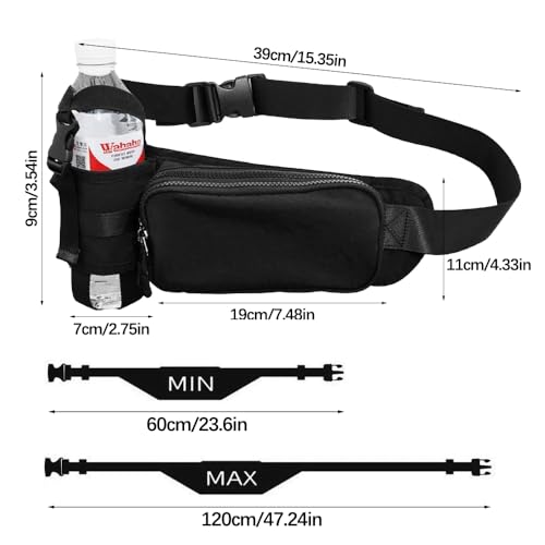 Mecmbj Laufgürtel mit Trinkflasche, Adjustable Flaschenhalter Gürtel, Wasserdicht, Bauchtasche Herren Damen für Laufen, Reiten, Spaziergänge, Fitness, Nylon, Schwarz