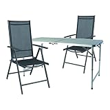 Mojawo® Campinggarnitur Campingmöbel 3-teilig Camping Klapptisch schwarz L120xB60xH58/70cm Höhenverstellbarer Tisch + 2 Hochlehner