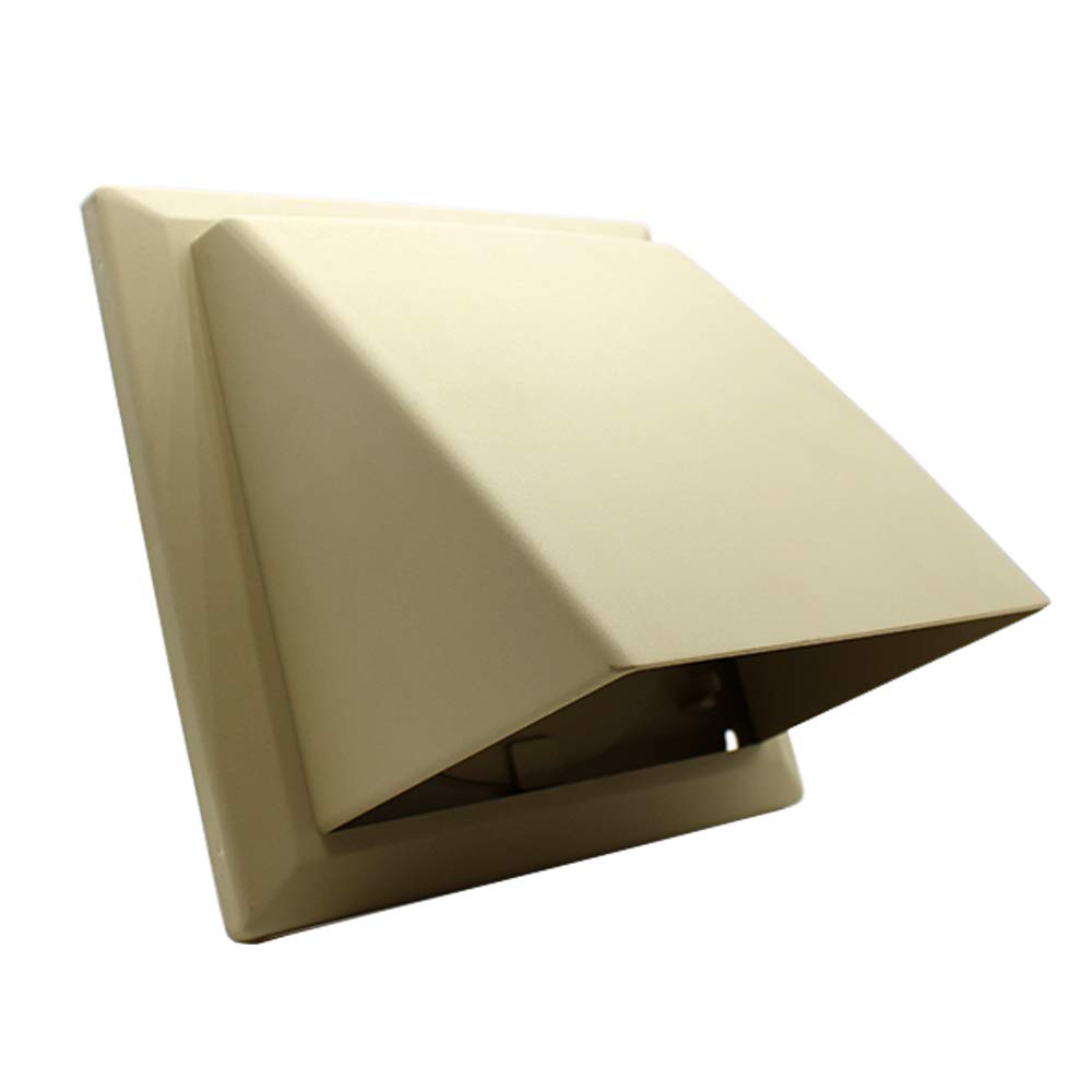 Kair Beige Cowled Outlet Grille 183mm External Dimension with 150mm - 6 inch Round Rear Spigot and Wind Baffle Backdraught Shutter
