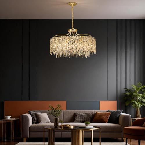 Image of 10 Lights Modern Gold Crystal Chandeliers for Dining Room 28 inch