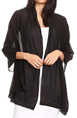 Sakkas Naomi Women Soft Sheer Embellished Chiffon Bridal Wedding Scarf Shawl Wrap