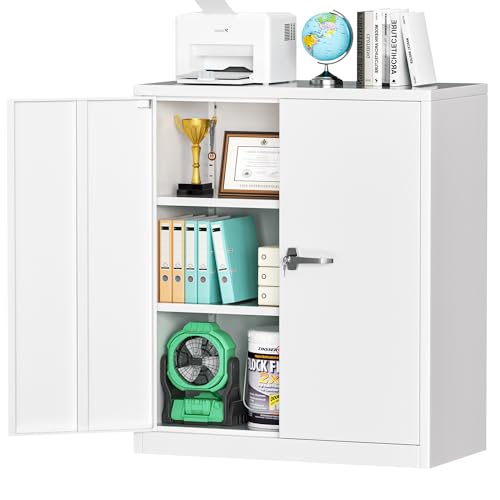 INTERGREAT Metal Storage Cabinet with Doors, Locking Steel Storage Cabinet with Lock and Shelves, Heavy Duty Lockable Metal Cabinet for Office, Bathroom, Home, Laundry Room, Kitchen (White)