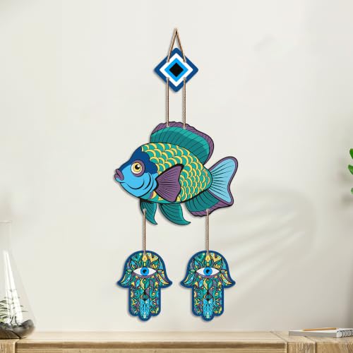 Image of Artvibes Decorative Fish Evil Eye Hanging for Home Entrance | Nazar Battu MDF Wall Decor | Vastu Wall Art for Living Room | Bedroom | Balcony | Main Door & Office | Gift Item (WH 8534N)