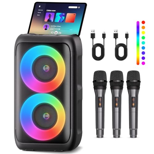 Bluetooth Speaker with 3 Wireless Microphones，Portable...