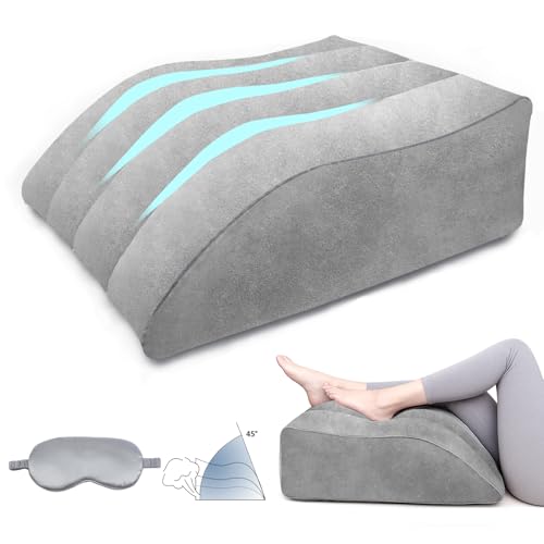 Inflatable Leg Elevating Pillow for Traveling - Leg Pillow Elevation with Eye Mask Inflatable Leg Pillow for Swelling Circulation Pain Relief Bolster Pillow Support for Ankle Recovery Foot Knee Gray