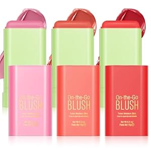 LOPHE 3Pcs Lipstick Blusher Stick, Long Lasting 3 in 1 Blush Stick for Cheeks Lips Eyes, Waterproof Lightweight Cream Blush, Moisturize and Blendable Blushers for Women Girls Cheeks Makeup