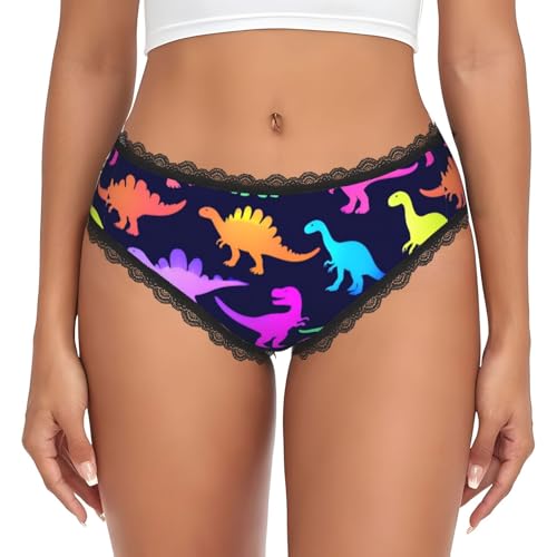 Supdreamc Trendy Hollow Lace Bikini Neon Funny Dinosaurs, Women Low Rise Soft Elastic Breathable Fashion Lingerie, XX-Large
