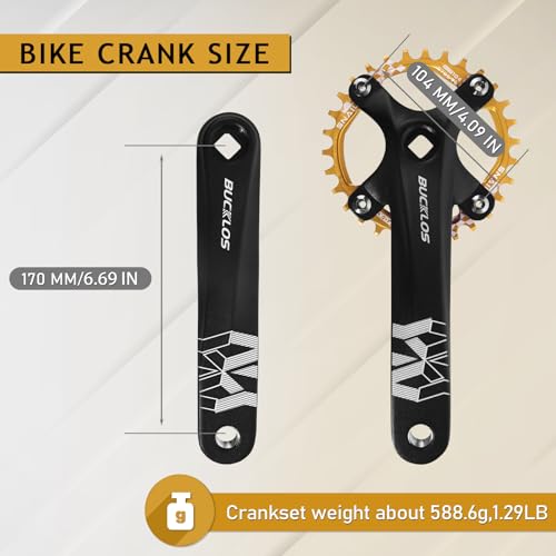 BUCKLOS 104 BCD 30T Mountain Bike Single Speed Crankset,170mm Square Taper Crankset with Narrow Wide Teeth Round Chainring(Six Color),Bicycle Crank Arm Set