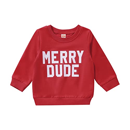 JLKGICF Toddler Baby Christmas Outfit Boy Girl Merry Sweatshirt Crewneck Pullover Sweater Long Sleeve Shirt Fall Winter Clothes (Merry Dude Red,18-24 Months)
