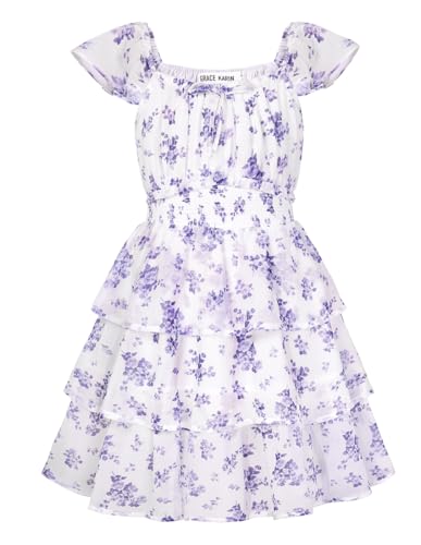 GRACE KARIN Kids Purple Floral Dress Size 7-8 Girls Summer