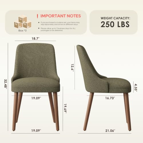 Image of MALOL Upholstered Dining Chairs Set of 6 with High-Back, Green | Dining Room Chair with Wood Legs, Padded Kitchen Chairs for Dining Room /Restaurant /Cafe