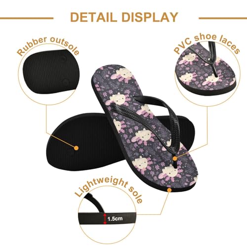 ALAZA Purple Axolotl Animal Flip Flops for Women Fashion Beach Slippers Comfort Mens Flip Flops Non-Slip Rubber Shower Slippers Sandal for Hotel Travel Sport,XS3
